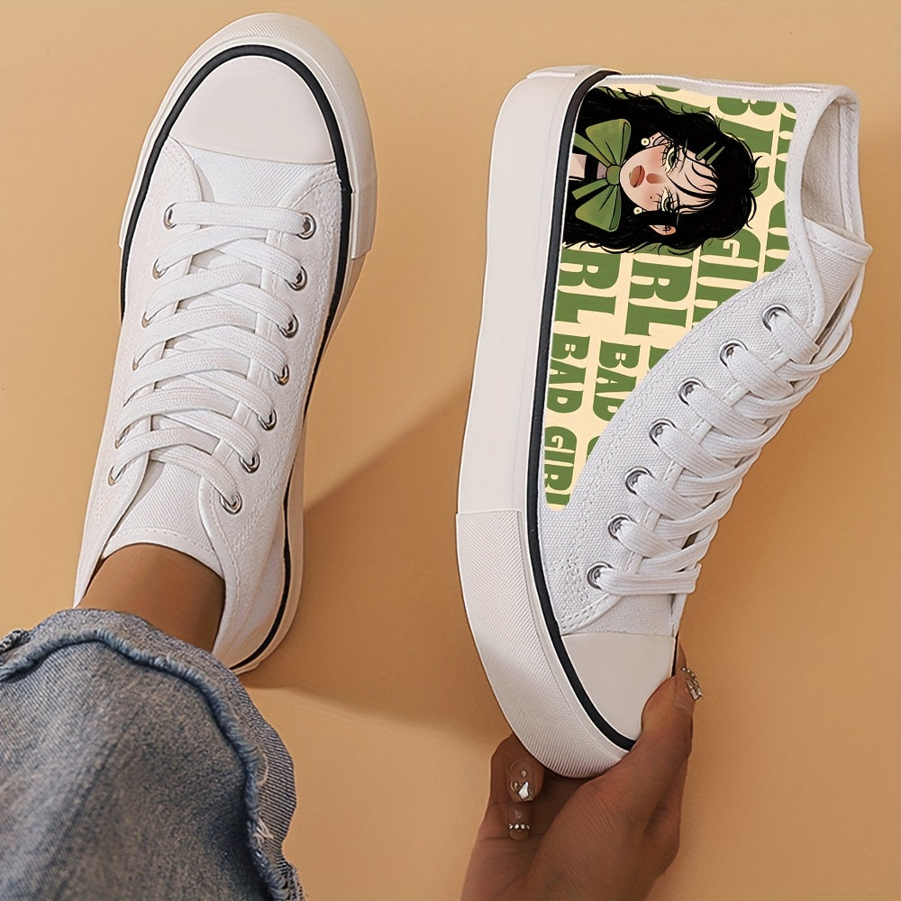 Yokai Supply “Neon Drift” Anime Girl High-Top Sneakers – Breathable Canvas Skate Shoes