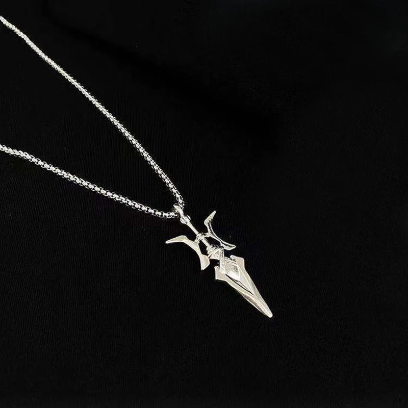 Yokai Supply Anime-Inspired Gothic Halberd Pendant Necklace – Dark Cosplay Weapon Charm for Men & Women