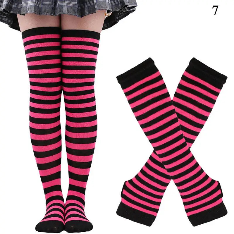 Gothic Striped Over-the-Knee Socks & Arm Warmers Set (2 Pairs)