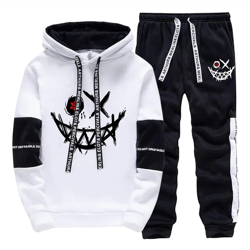Men’s Streetwear Tracksuit Set – Printed Hoodie & Sweatpants Matching Outfit