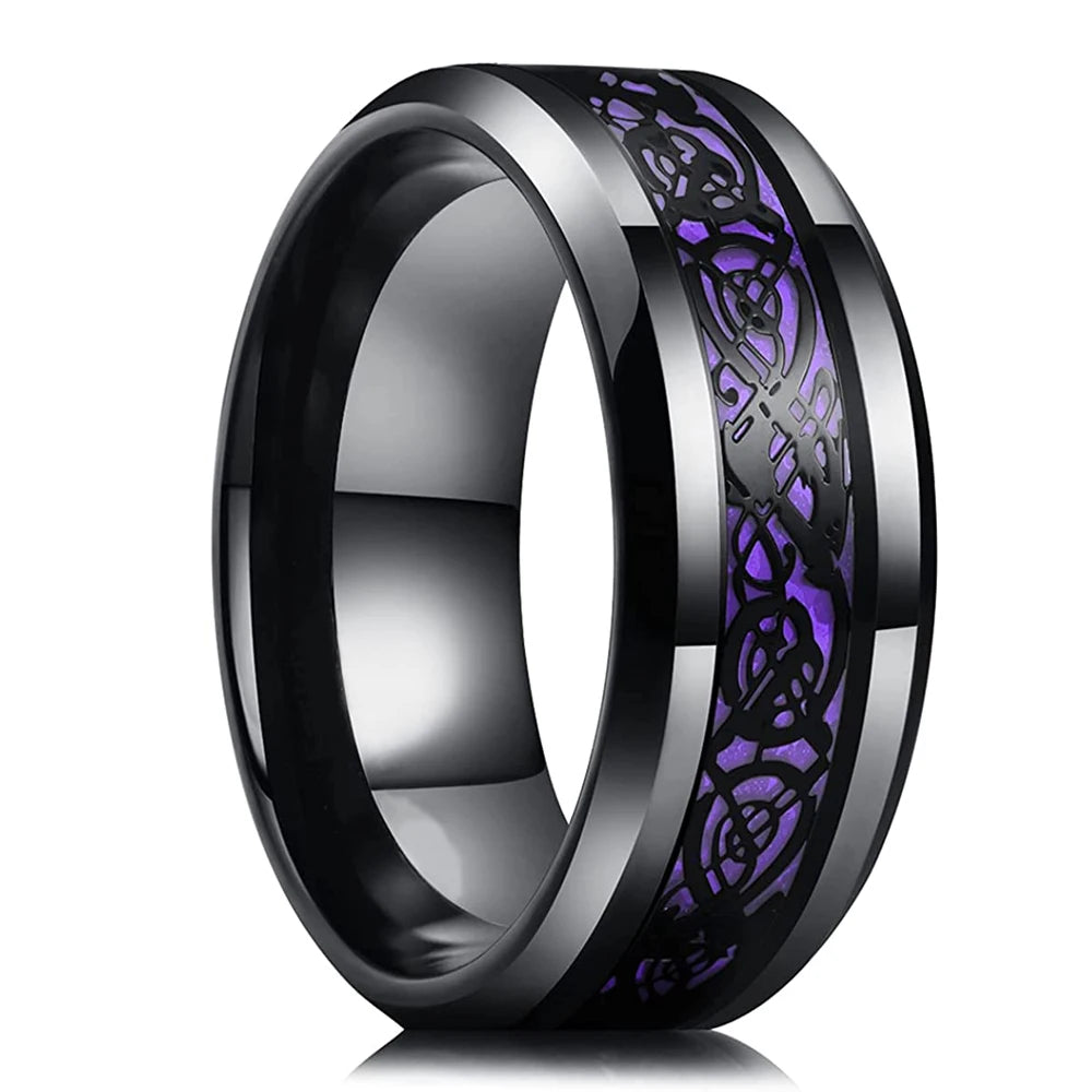 Stainless Steel Dragon Inlay Ring – 8MM Carbon Fiber Band (Unisex)