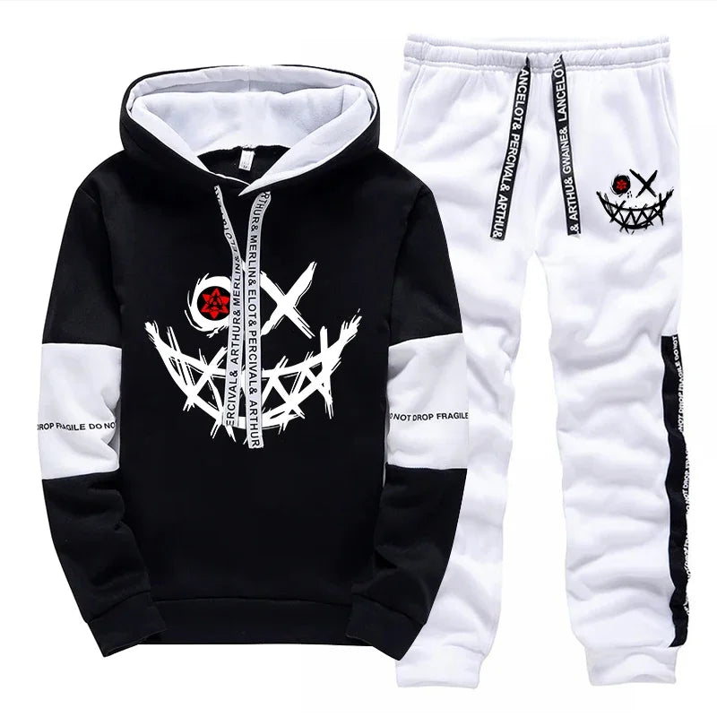 Men’s Streetwear Tracksuit Set – Printed Hoodie & Sweatpants Matching Outfit