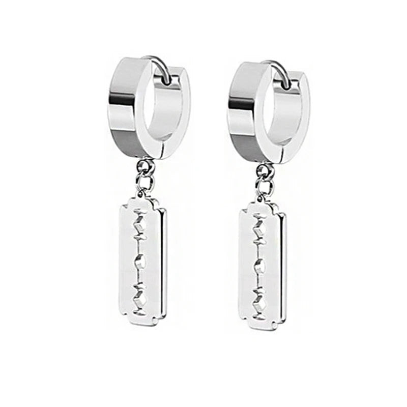 Stainless Steel Cross Long Chain Dangle Hoop Earrings – Black or Silver Tone (Unisex Set)