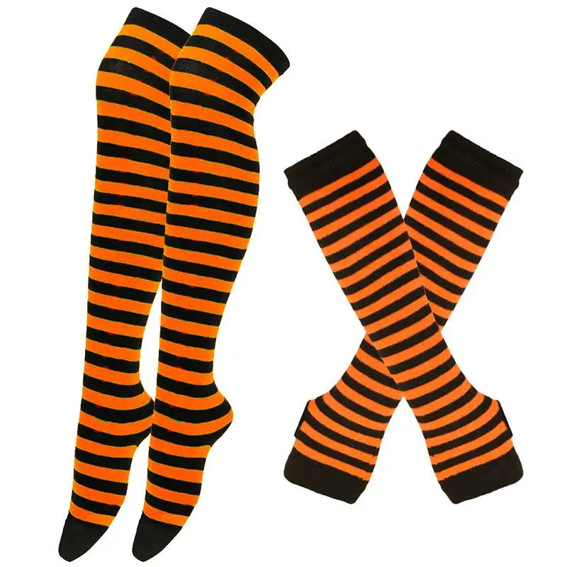 Gothic Striped Over-the-Knee Socks & Arm Warmers Set (2 Pairs)