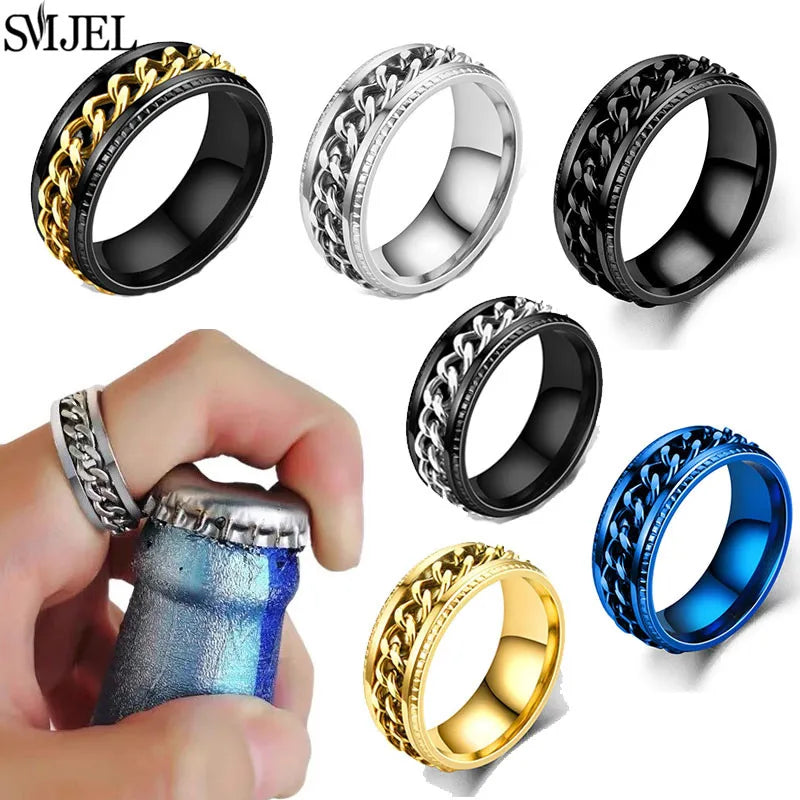 Stainless Steel Rotating Chain Ring – 8MM Fidget Band (Unisex)