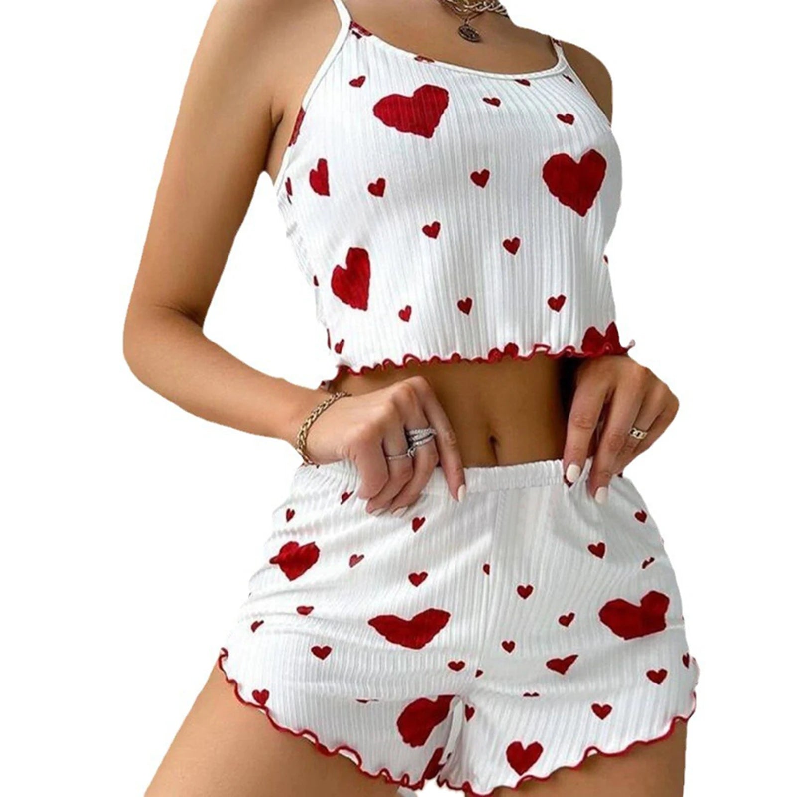 Women’s Pajama Set – 2PCS Tank Top & Shorts Sleepwear (Soft Heart Set)