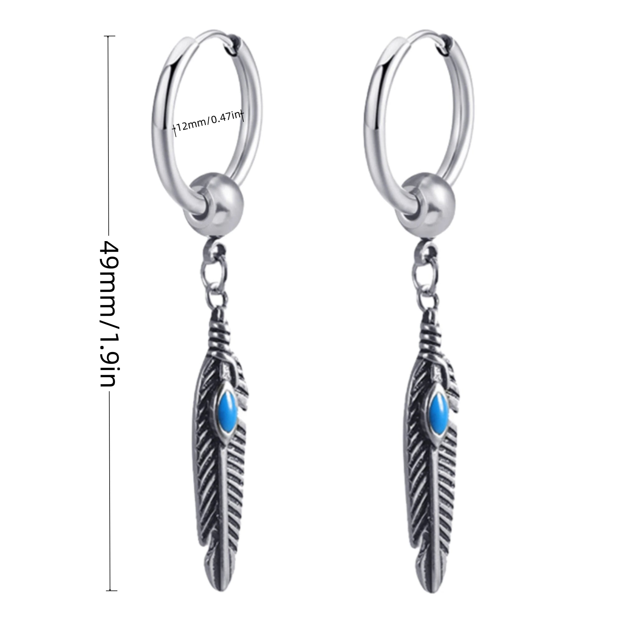 Stainless Steel Lightning Chain Hoop Earrings – Punk Feather Drop (Unisex)