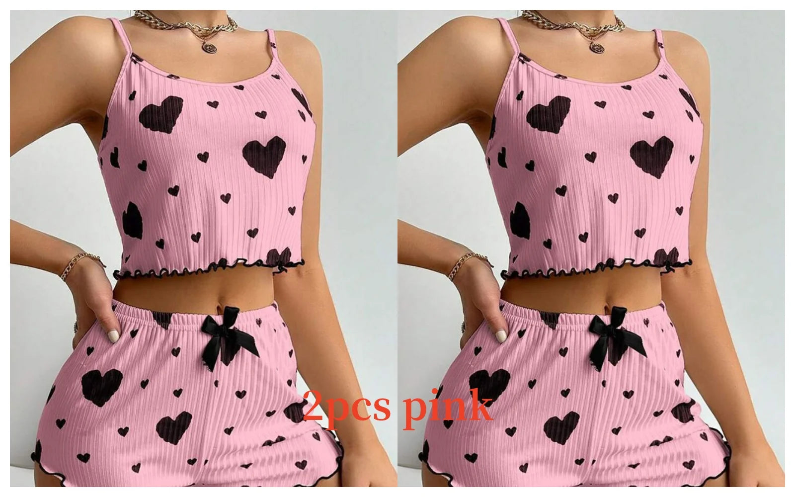 Women’s Pajama Set – 2PCS Tank Top & Shorts Sleepwear (Soft Heart Set)