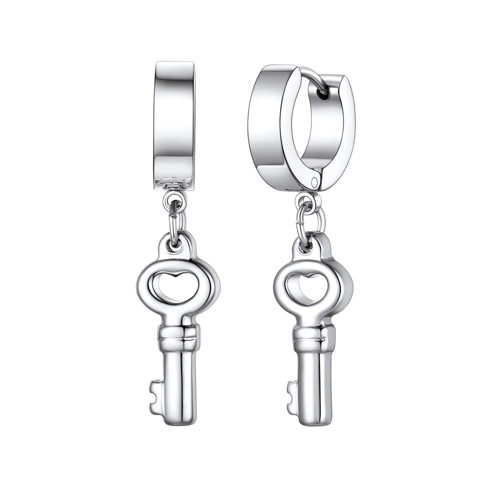 Stainless Steel Cross Long Chain Dangle Hoop Earrings – Black or Silver Tone (Unisex Set)