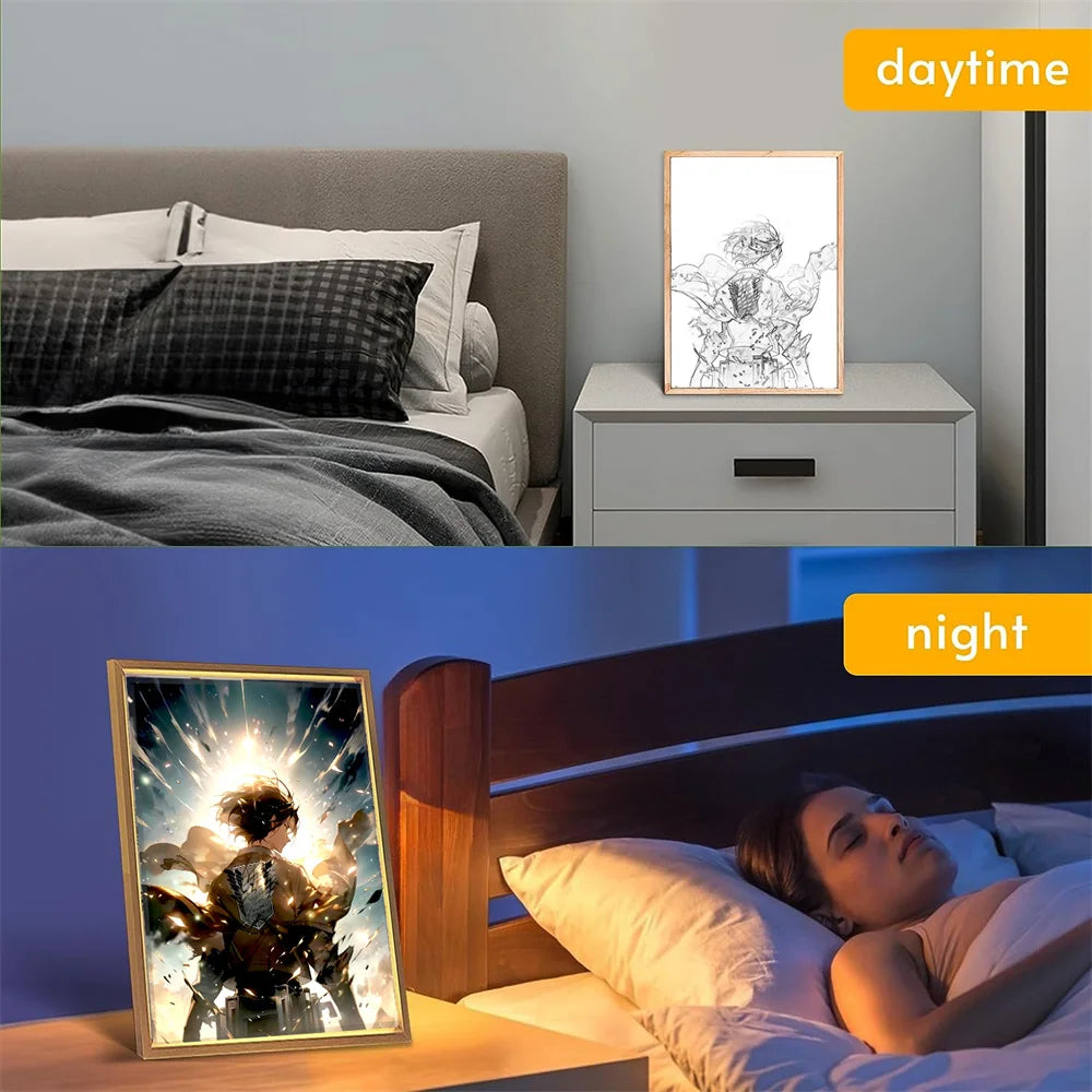 Yokai Supply Anime-Inspired Titan Wall Light Canvas – Framed LED Art for Bedroom & Gaming Room Decor