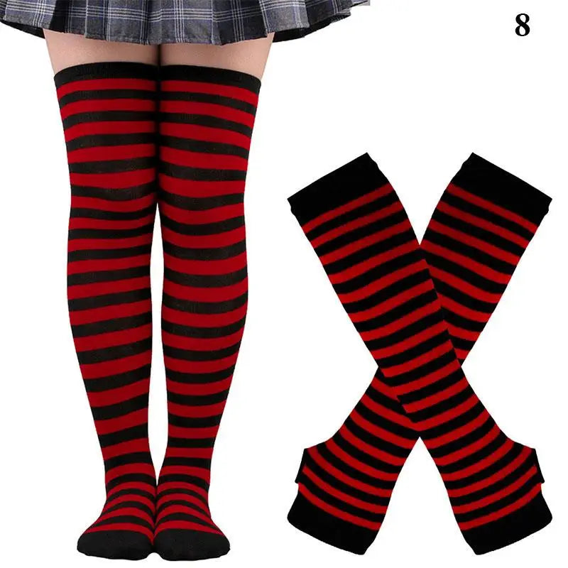 Gothic Striped Over-the-Knee Socks & Arm Warmers Set (2 Pairs)