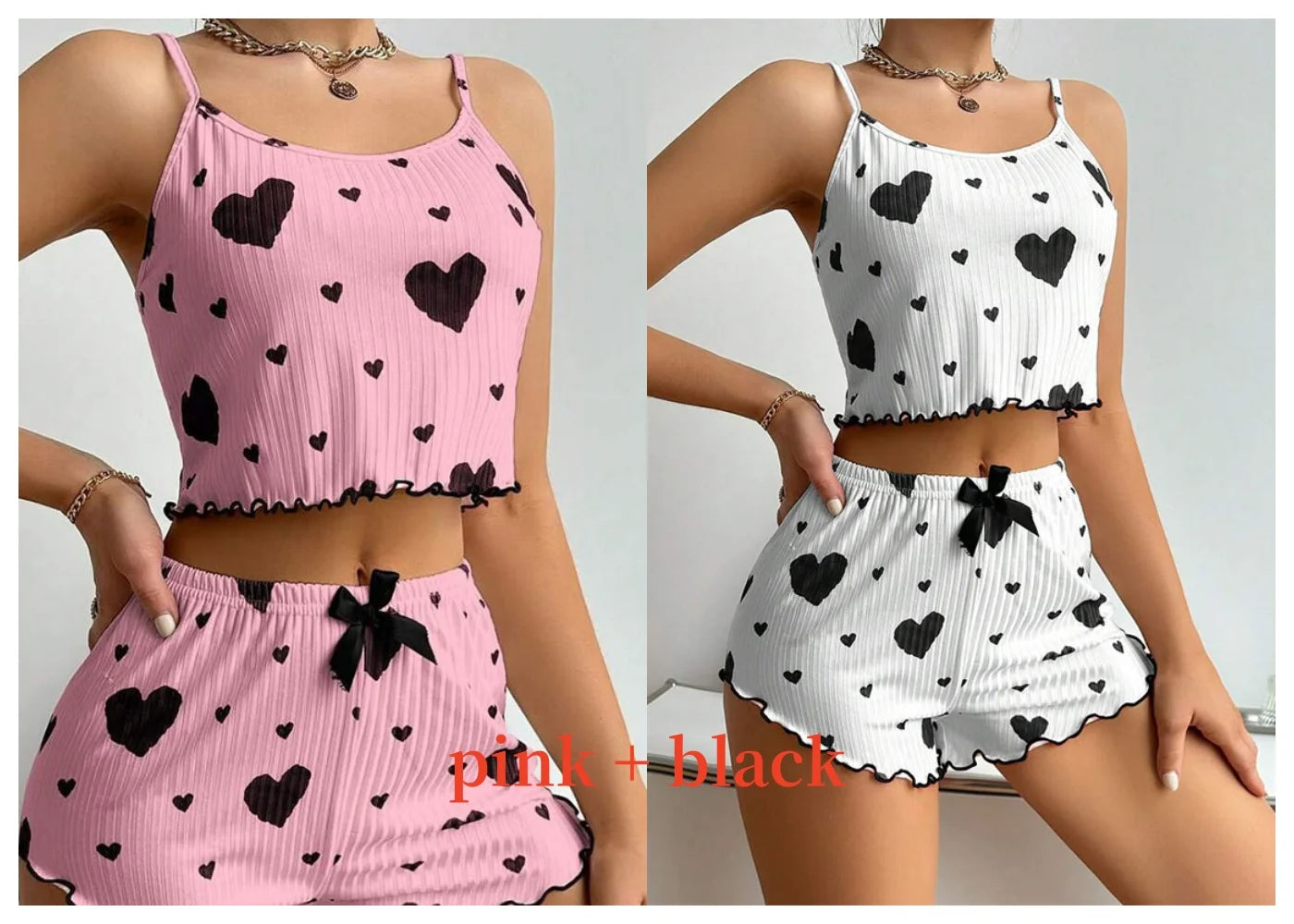 Women’s Pajama Set – 2PCS Tank Top & Shorts Sleepwear (Soft Heart Set)