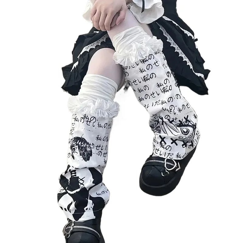 Yokai Supply “Vesper Script” Gothic Letter Knit Leg Warmers – Y2K Harajuku Punk Streetwear