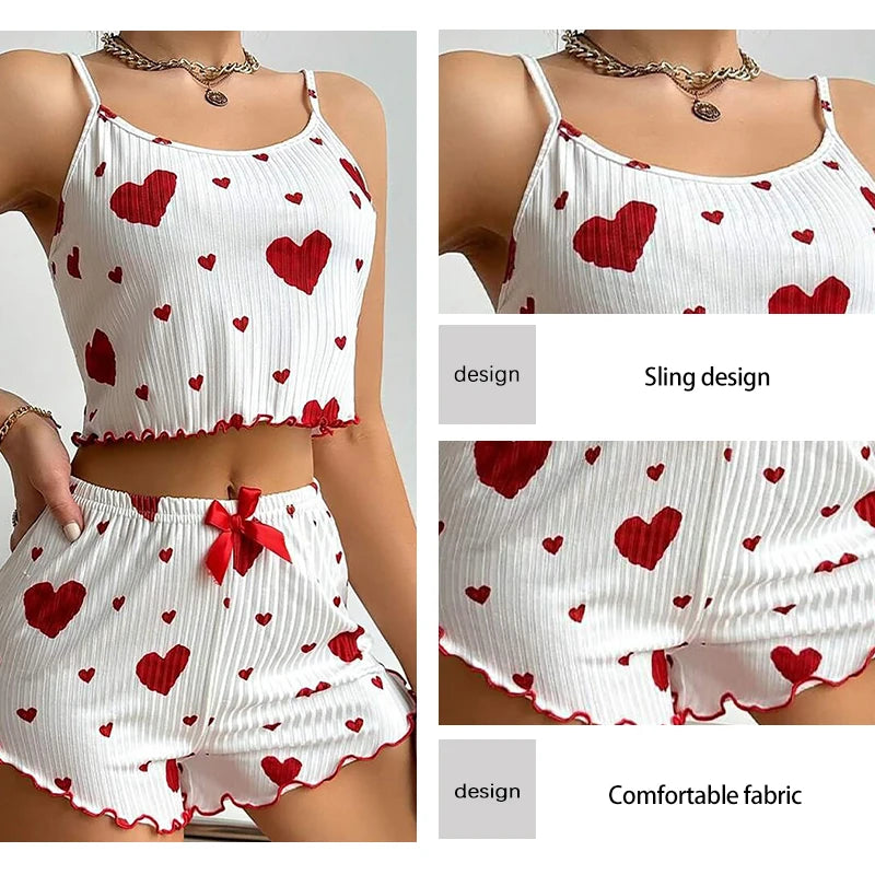 Women’s Pajama Set – 2PCS Tank Top & Shorts Sleepwear (Soft Heart Set)