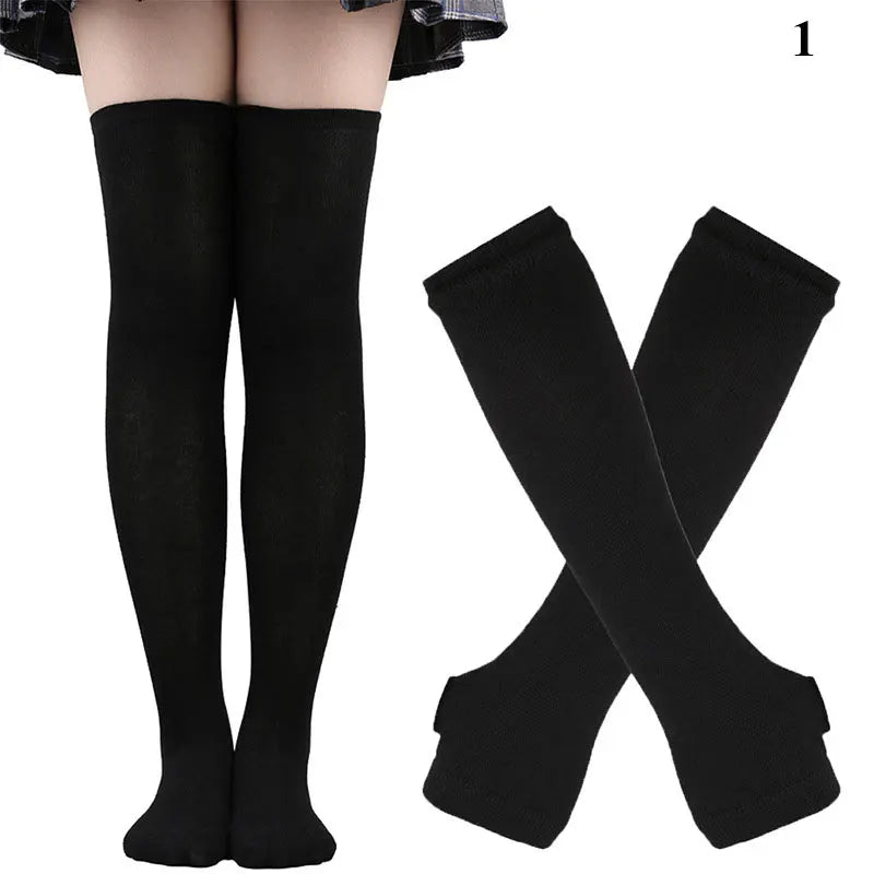 Gothic Striped Over-the-Knee Socks & Arm Warmers Set (2 Pairs)