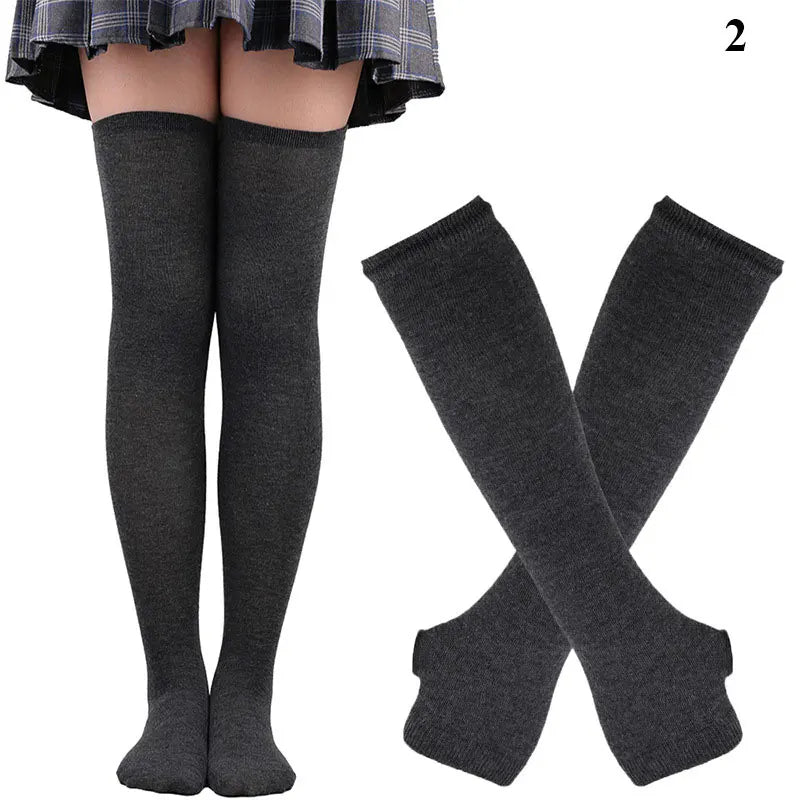 Gothic Striped Over-the-Knee Socks & Arm Warmers Set (2 Pairs)