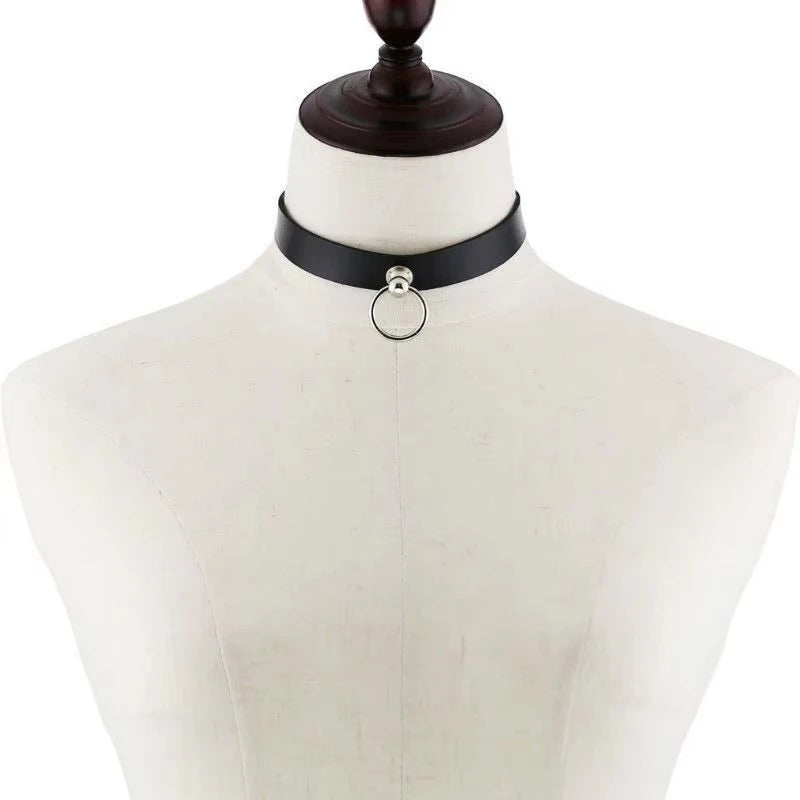 Punk Pull Ring Chain Choker – Anime-Inspired Leather Collar (Unisex)