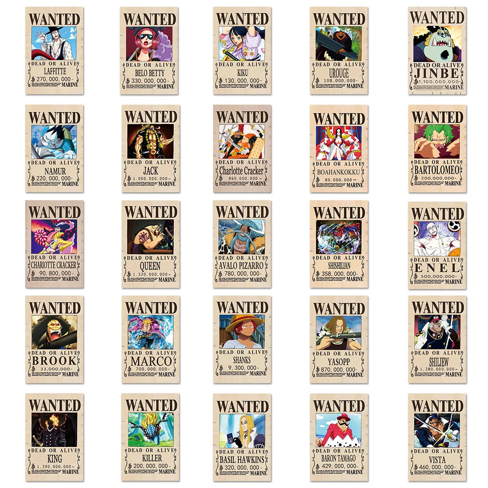 Yokai Supply “Wanted Legends” Sticker Pack – One Piece Anime Poster Decals (10–100 pcs)