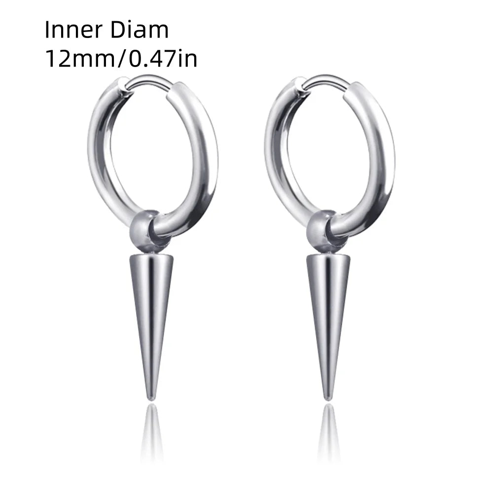 Stainless Steel Lightning Chain Hoop Earrings – Punk Feather Drop (Unisex)