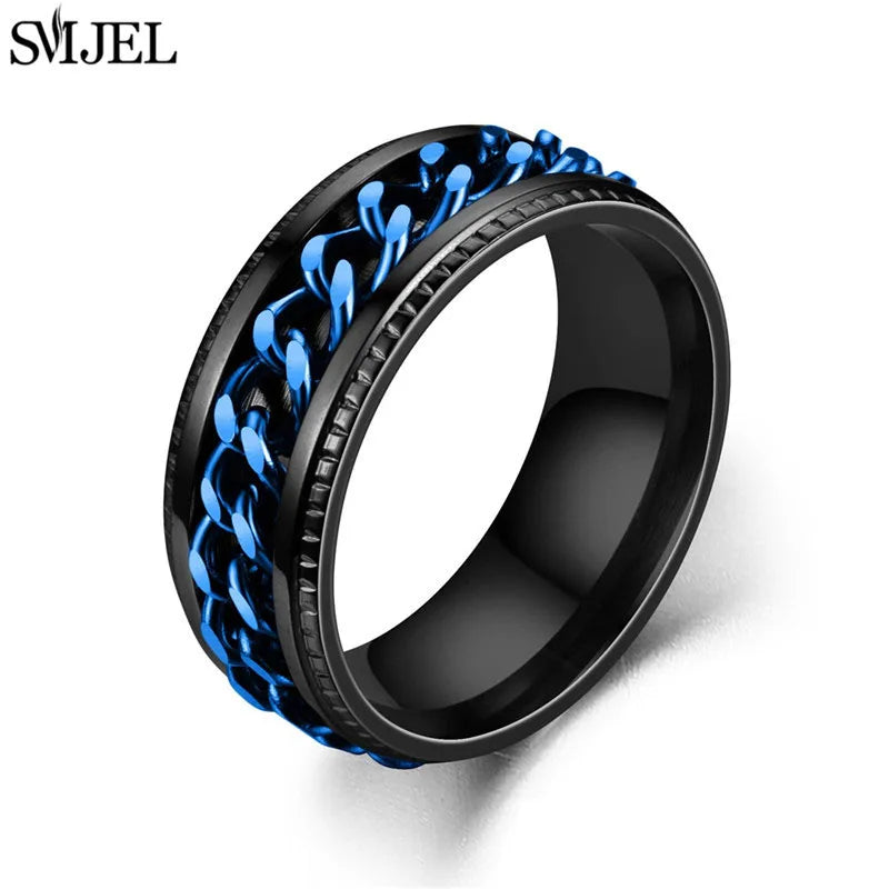 Stainless Steel Rotating Chain Ring – 8MM Fidget Band (Unisex)