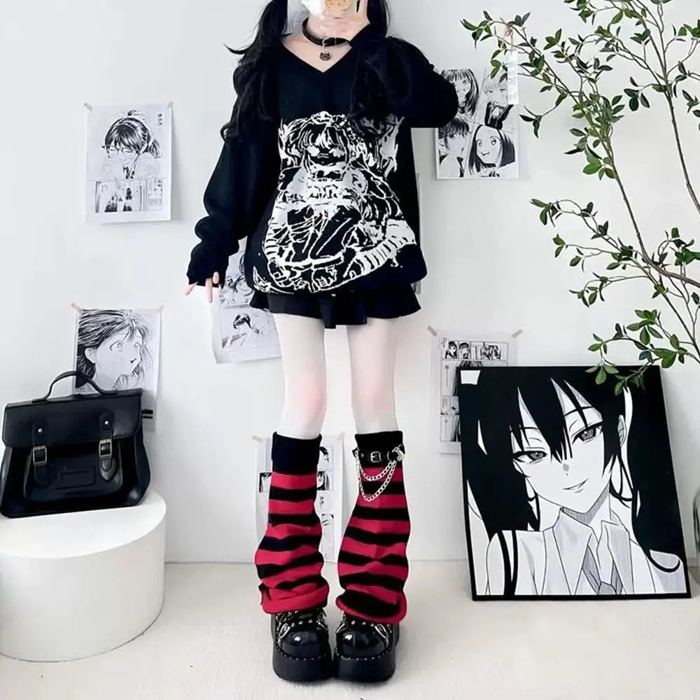 Gothic Striped Knit Leg Warmers – Black & White