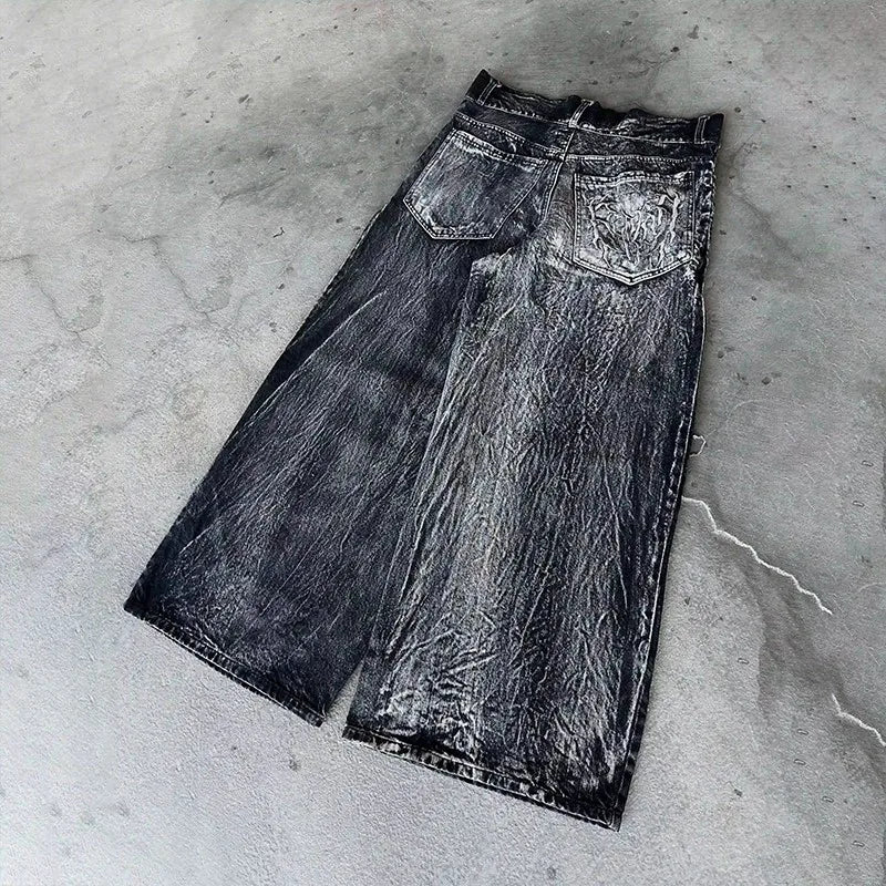 Yokai Supply “Phantom Web” Gothic Baggy Jeans – Y2K Spider Embroidered Unisex Streetwear Pants