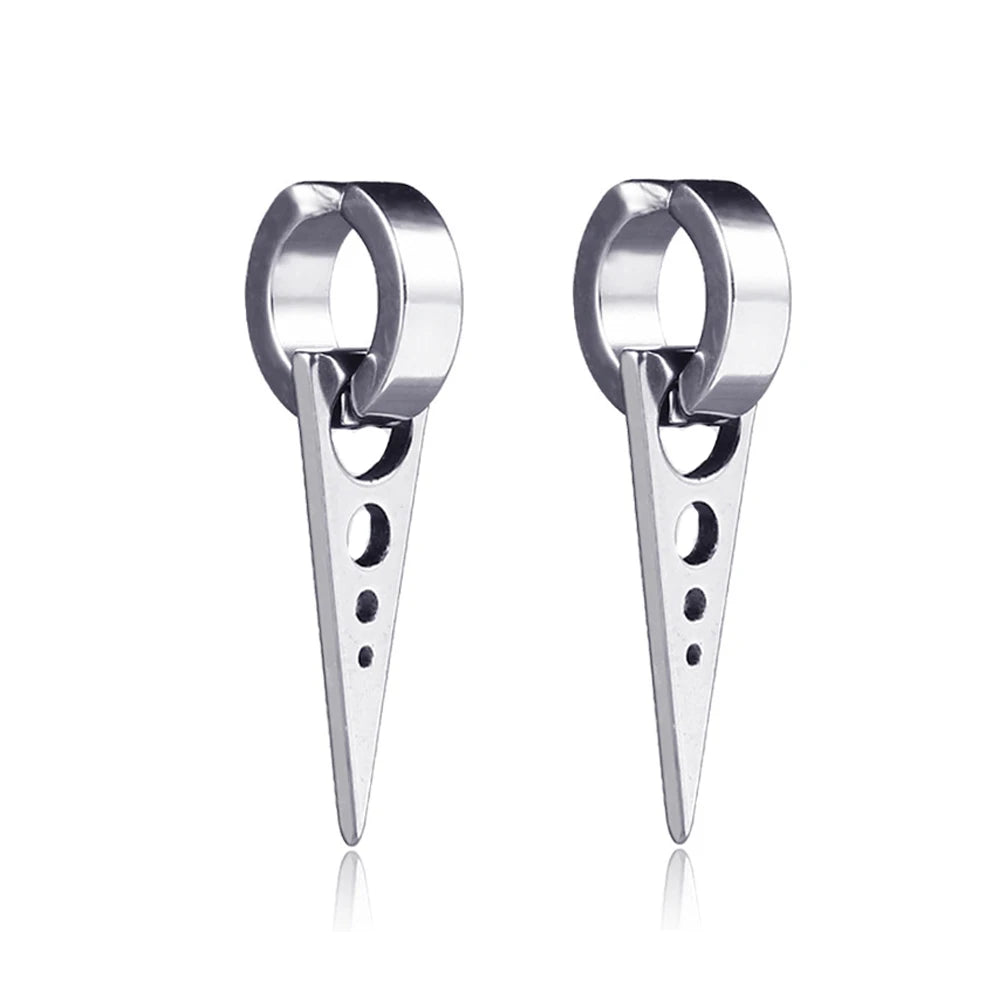 Stainless Steel Cross Long Chain Dangle Hoop Earrings – Black or Silver Tone (Unisex Set)