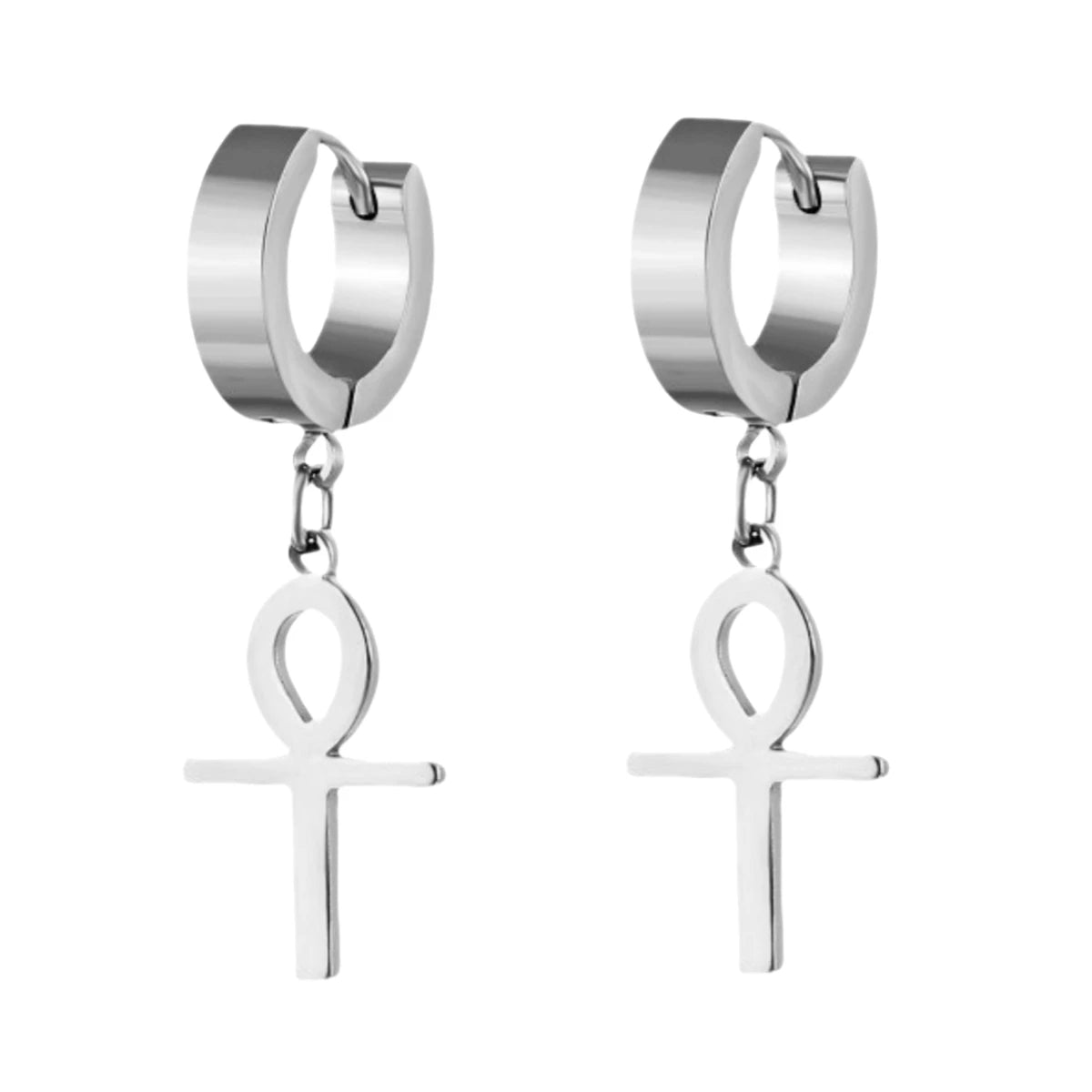 Stainless Steel Lightning Chain Hoop Earrings – Punk Feather Drop (Unisex)