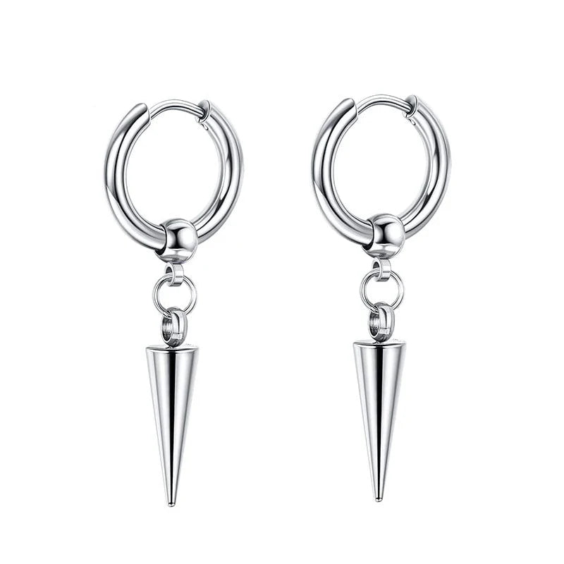 Stainless Steel Cross Long Chain Dangle Hoop Earrings – Black or Silver Tone (Unisex Set)