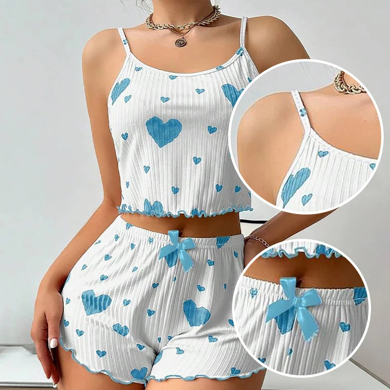 Women’s Pajama Set – 2PCS Tank Top & Shorts Sleepwear (Soft Heart Set)