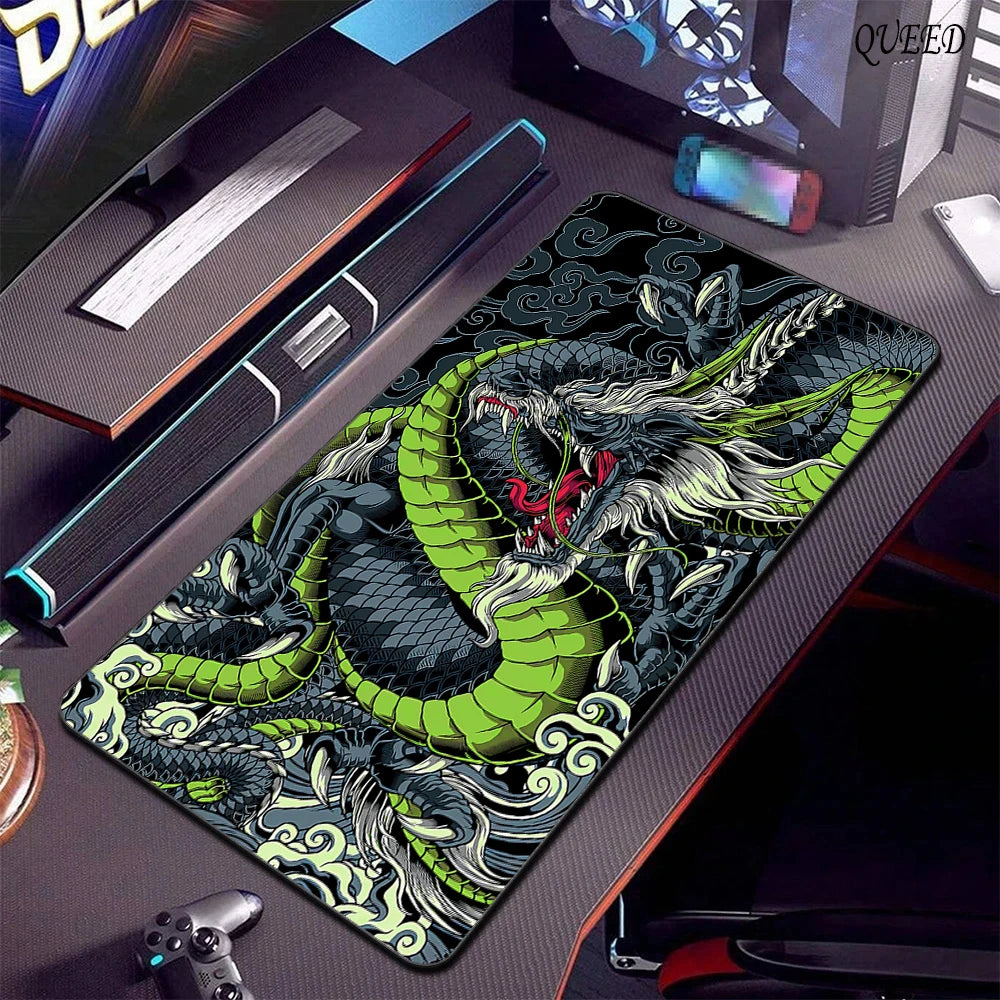 Black & White Dragon Gaming Mouse Pad – Extended Desk Mat 400x900