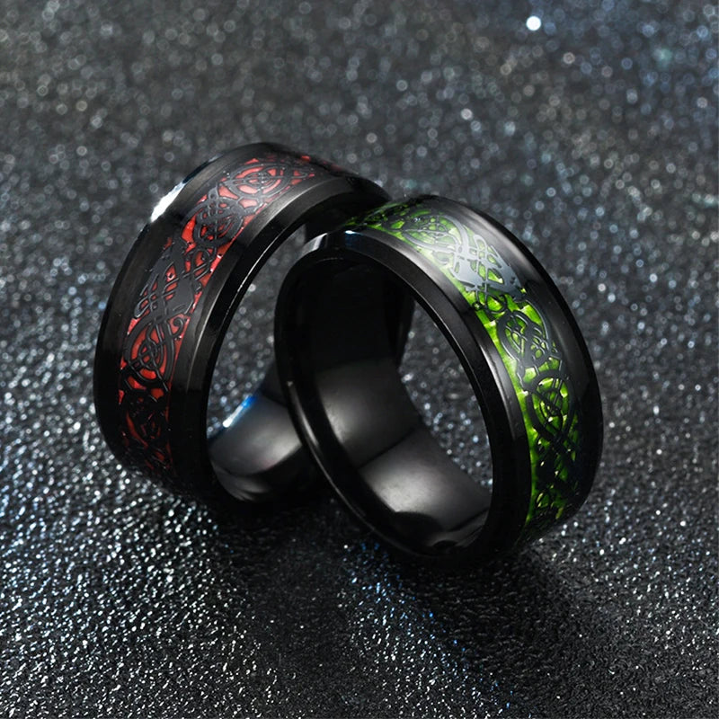 Stainless Steel Dragon Inlay Ring – 8MM Carbon Fiber Band (Unisex)
