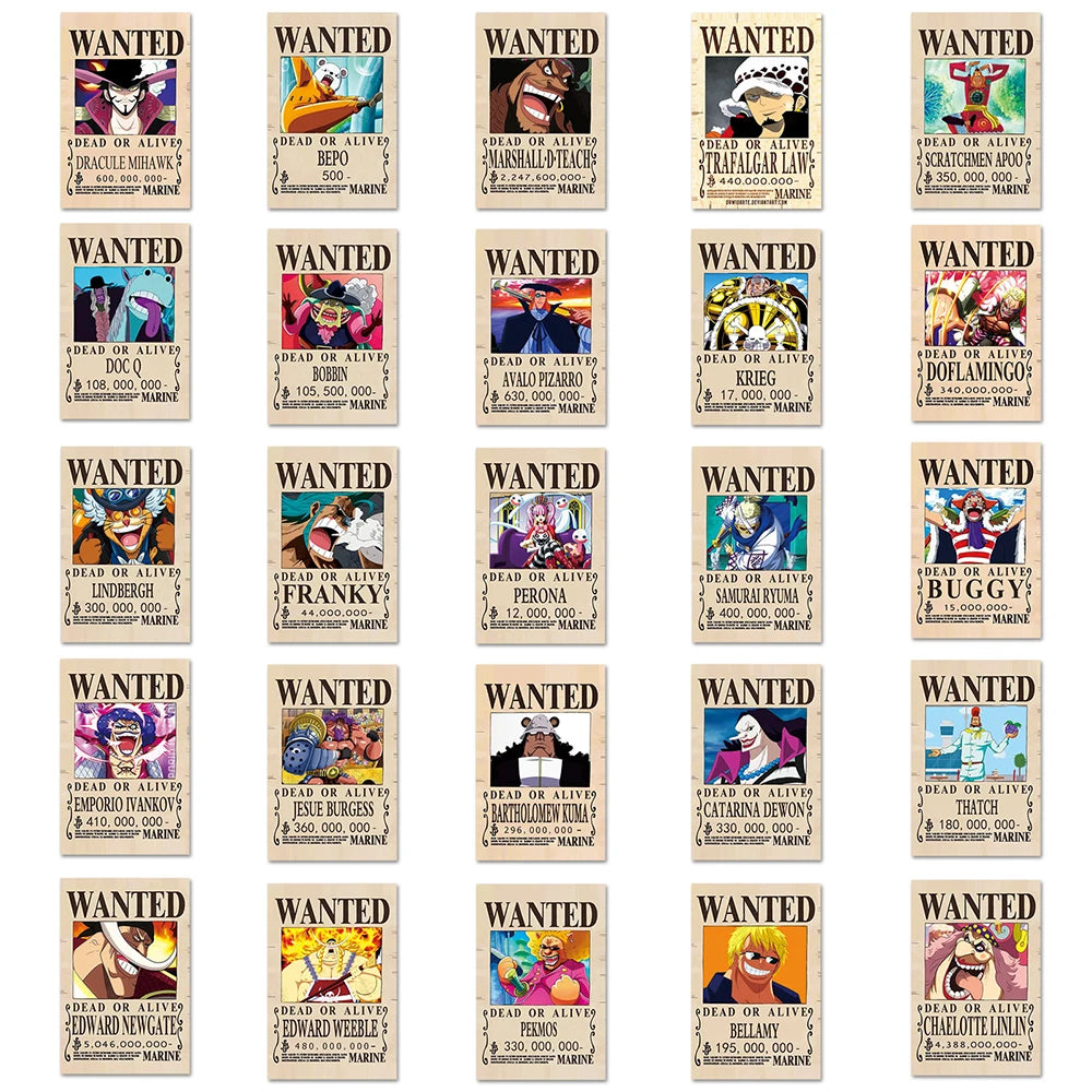 Yokai Supply “Wanted Legends” Sticker Pack – One Piece Anime Poster Decals (10–100 pcs)
