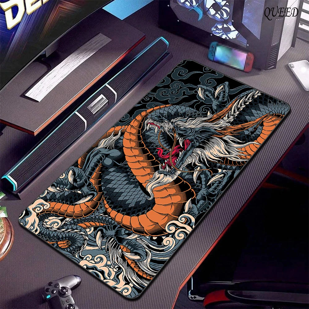 Black & White Dragon Gaming Mouse Pad – Extended Desk Mat 400x900
