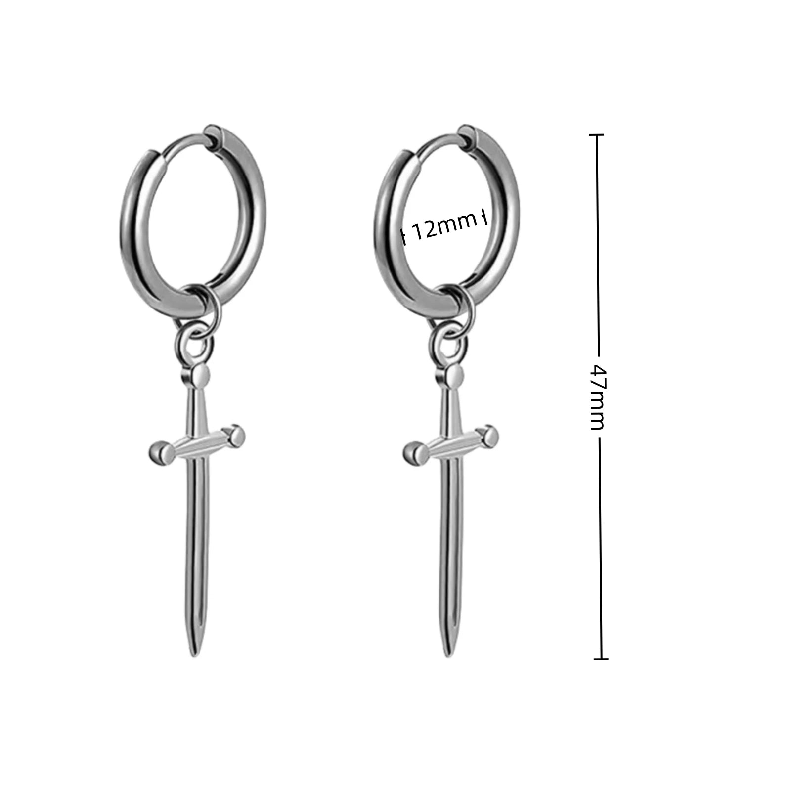 Stainless Steel Lightning Chain Hoop Earrings – Punk Feather Drop (Unisex)