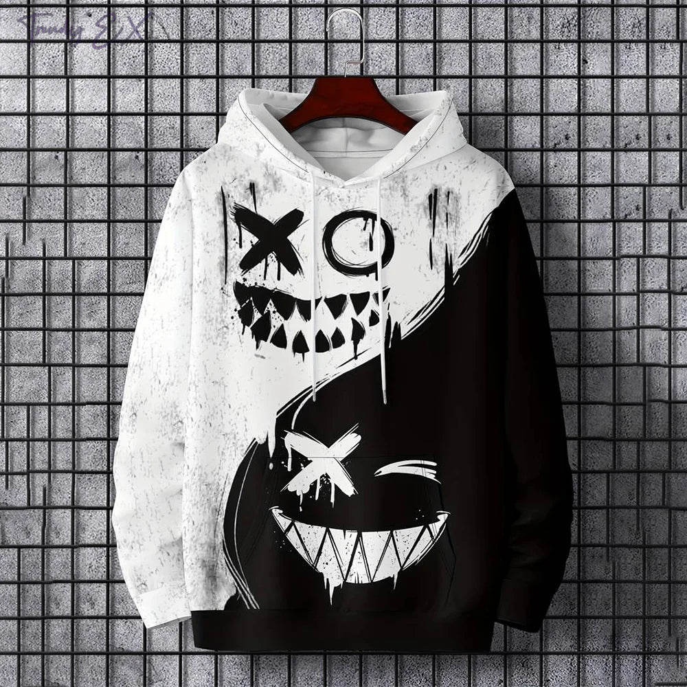 Men’s Double Smiley Face Hoodie – Printed Streetwear Pullover (Casual Fit)