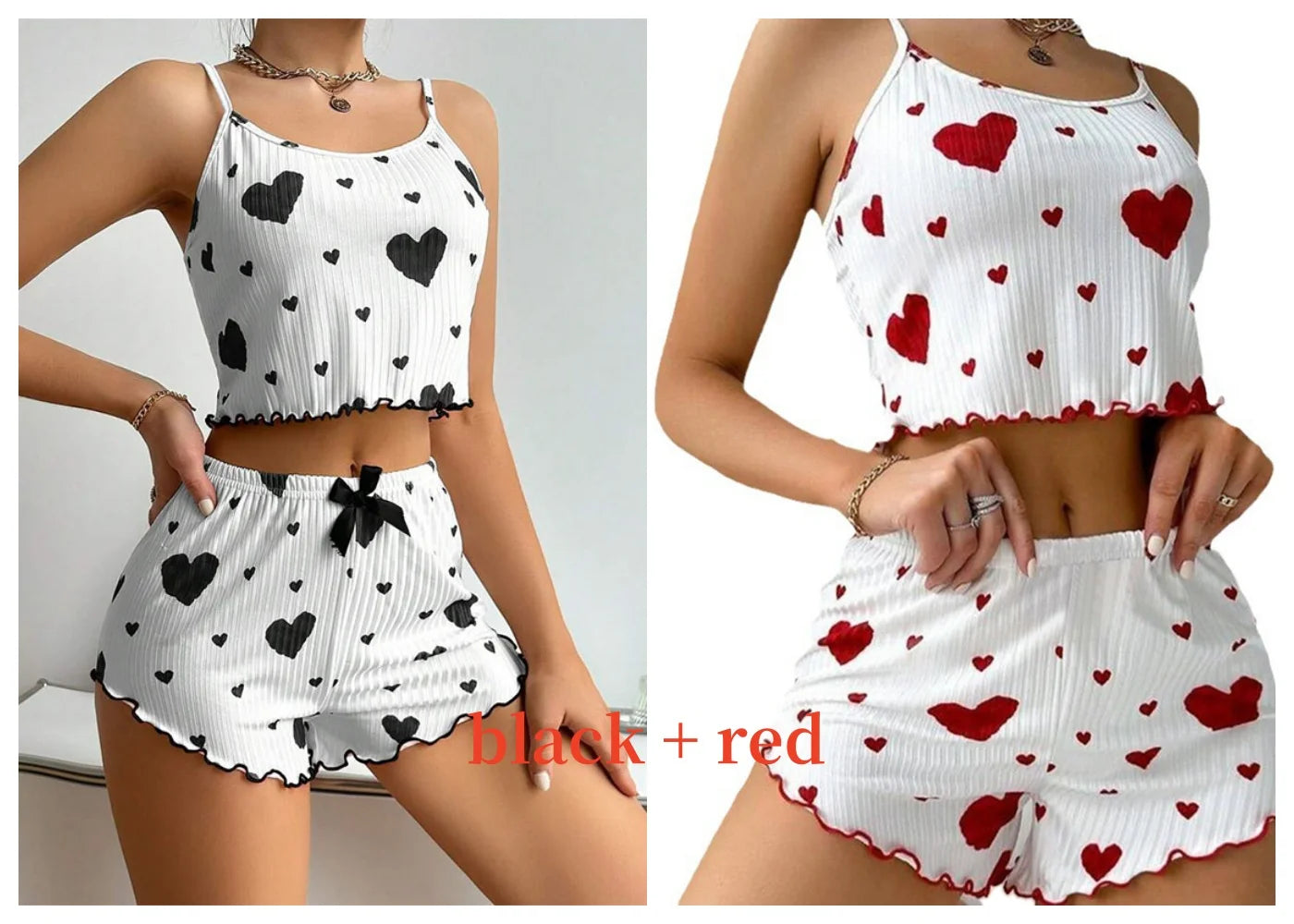 Women’s Pajama Set – 2PCS Tank Top & Shorts Sleepwear (Soft Heart Set)