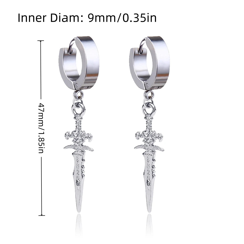 Stainless Steel Lightning Chain Hoop Earrings – Punk Feather Drop (Unisex)