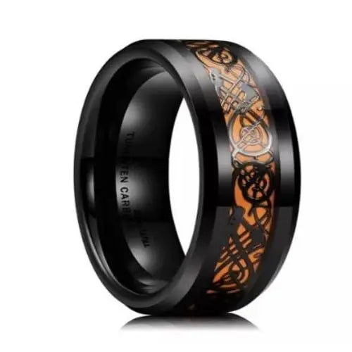 Stainless Steel Dragon Inlay Ring – 8MM Carbon Fiber Band (Unisex)