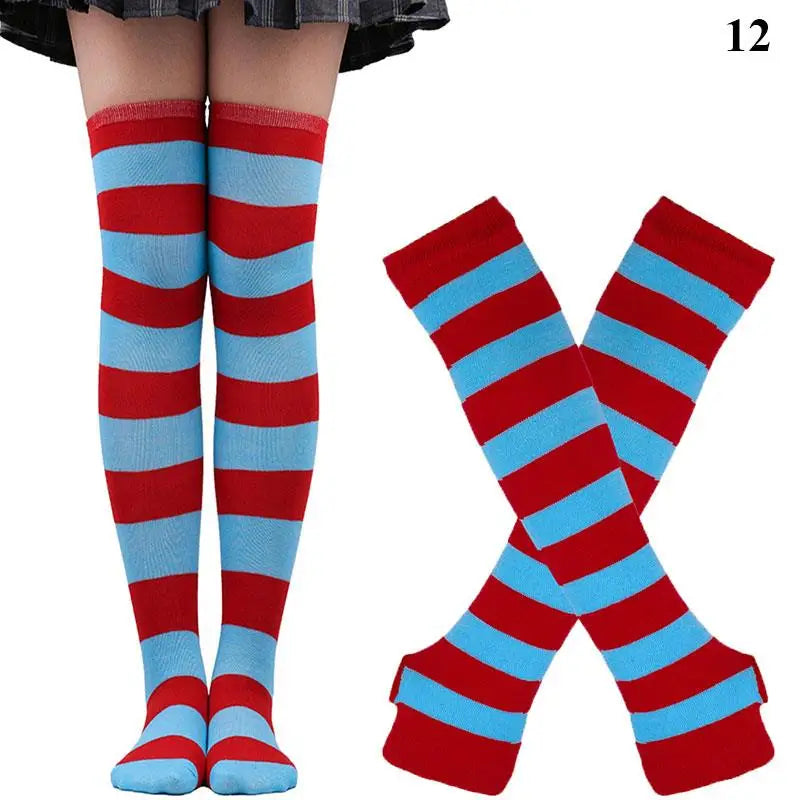 Gothic Striped Over-the-Knee Socks & Arm Warmers Set (2 Pairs)
