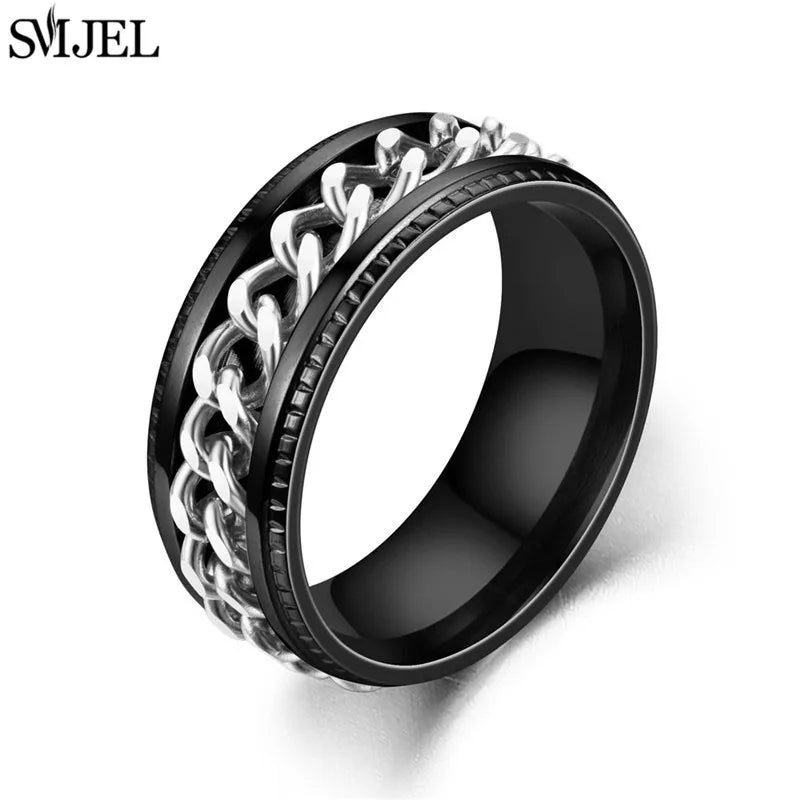 Stainless Steel Rotating Chain Ring – 8MM Fidget Band (Unisex)
