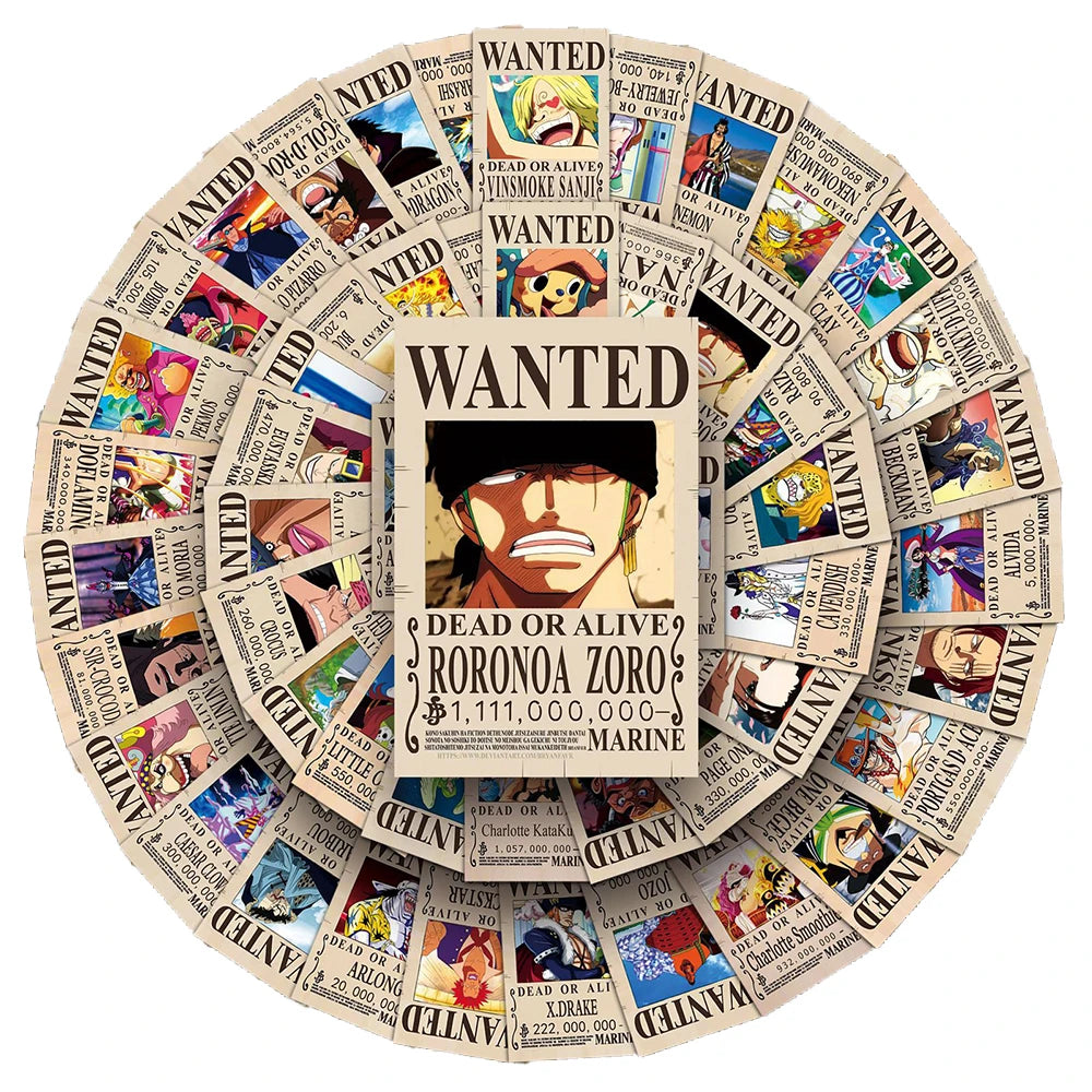 Yokai Supply “Wanted Legends” Sticker Pack – One Piece Anime Poster Decals (10–100 pcs)
