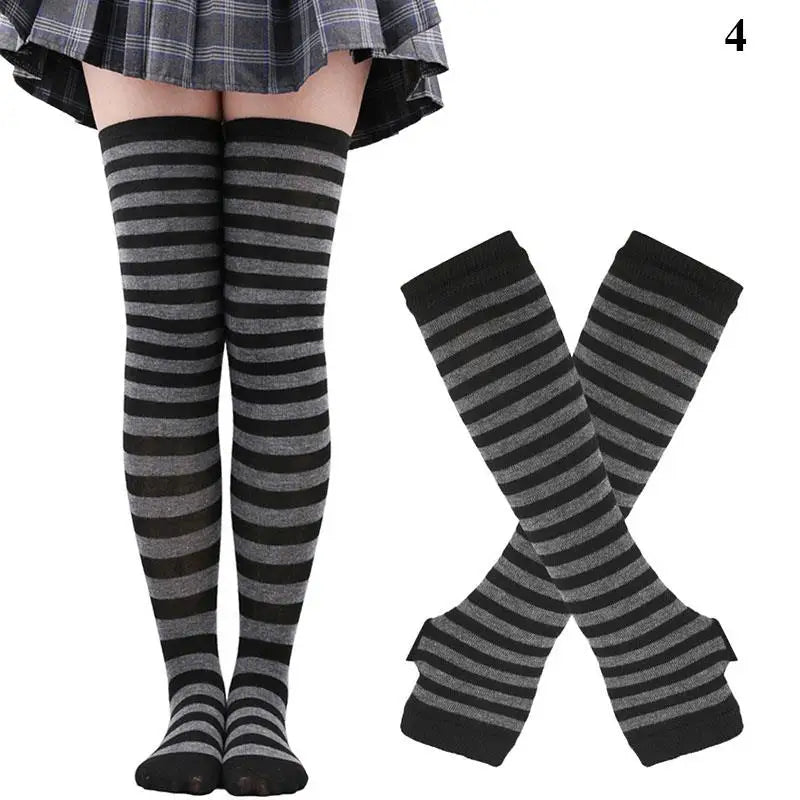 Gothic Striped Over-the-Knee Socks & Arm Warmers Set (2 Pairs)