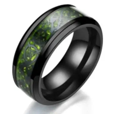 Stainless Steel Dragon Inlay Ring – 8MM Carbon Fiber Band (Unisex)