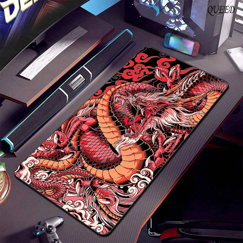 Black & White Dragon Gaming Mouse Pad – Extended Desk Mat 400x900