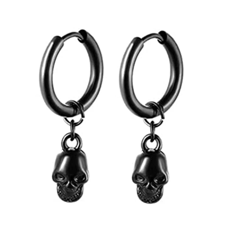 Stainless Steel Cross Long Chain Dangle Hoop Earrings – Black or Silver Tone (Unisex Set)