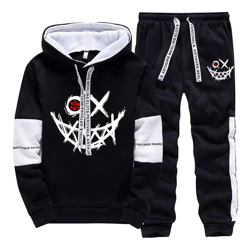 Men’s Streetwear Tracksuit Set – Printed Hoodie & Sweatpants Matching Outfit