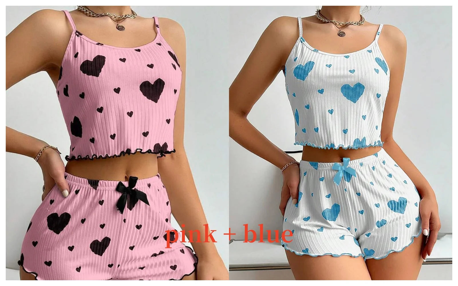 Women’s Pajama Set – 2PCS Tank Top & Shorts Sleepwear (Soft Heart Set)