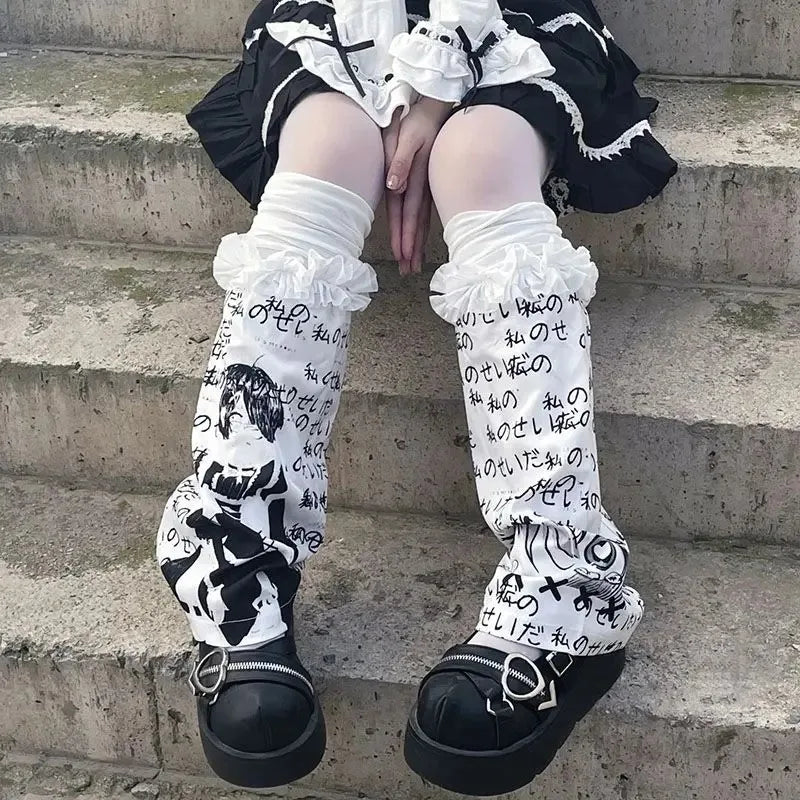 Yokai Supply “Vesper Script” Gothic Letter Knit Leg Warmers – Y2K Harajuku Punk Streetwear