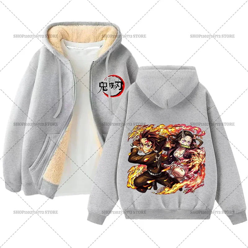 Yokai Supply “Demon Slayer” Zip Hoodie – Winter Anime Fleece Jacket (Unisex)